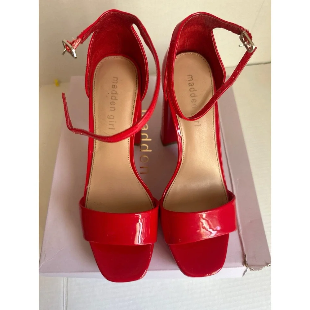 Madden Girl OMEGA Red Patent Leather Platform Block High Heel Sandals Size 9